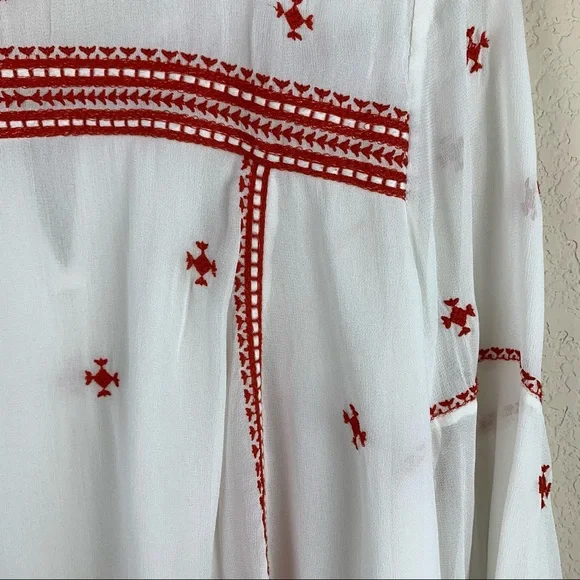 FLOREAT White Boho Blouse Red Embroidery 8 - Picture 11 of 13